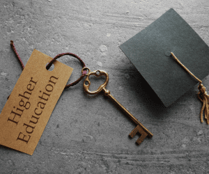 stock image of key and graduation cap