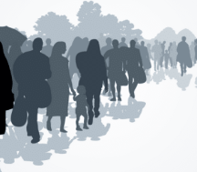 stock illustration of people walking on a path